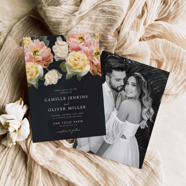 Elegant Botanical Moody Photo Wedding Invitation (Creator Uploaded)