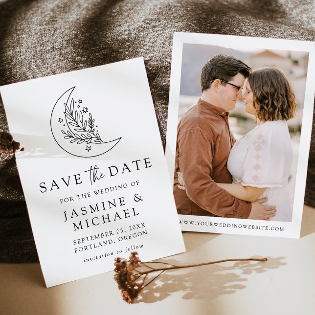 Elegant Botanical Moon and Stars Photo Save The Date (Creator Uploaded)