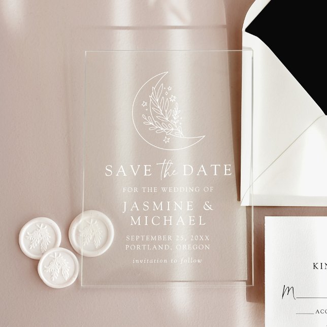Elegant Botanical Moon and Stars Save The Date Acrylic Invitations (Creator Uploaded)