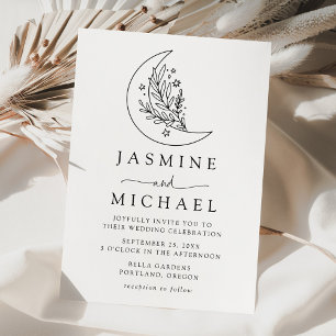 Elegant Botanical Moon and Stars Wedding Invitation