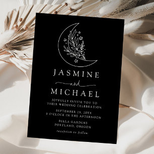 Elegant Botanical Moon and Stars Wedding Invitation