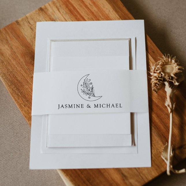 Elegant Botanical Moon and Stars Wedding Invitation Belly Band (Creator Uploaded)