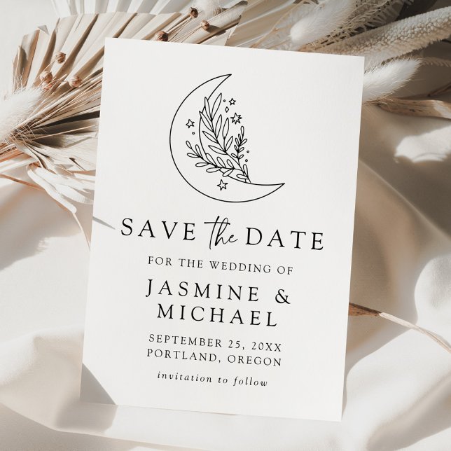 Elegant Botanical Moon and Stars Wedding Save The Date (Creator Uploaded)