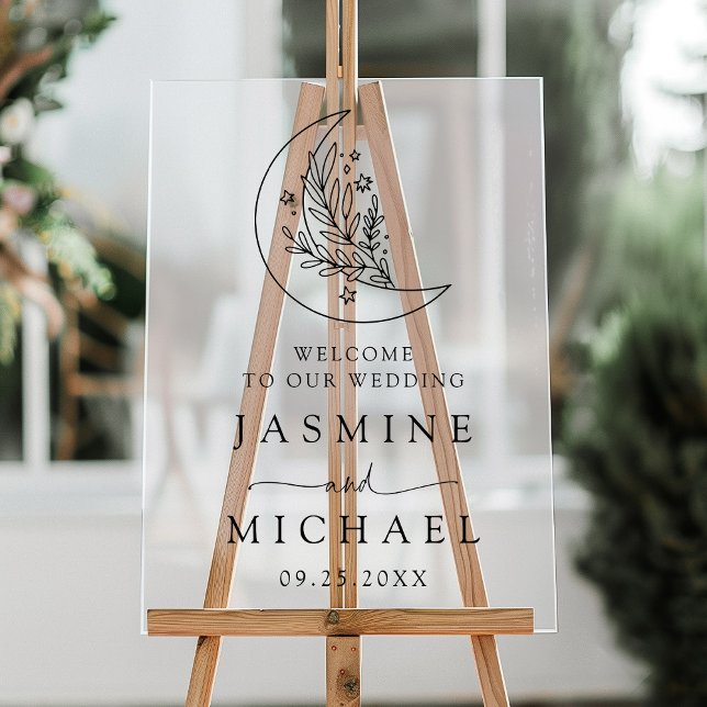 Elegant Botanical Moon and Stars Wedding Welcome Acrylic Sign (Creator Uploaded)