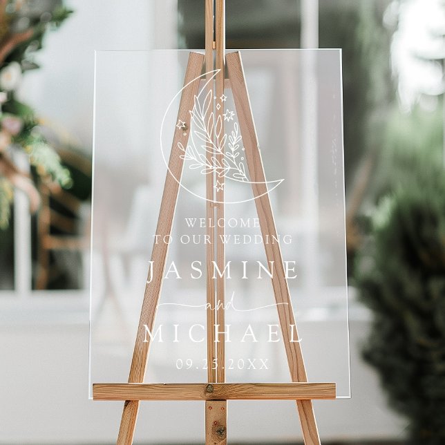 Elegant Botanical Moon and Stars Wedding Welcome Acrylic Sign (Creator Uploaded)