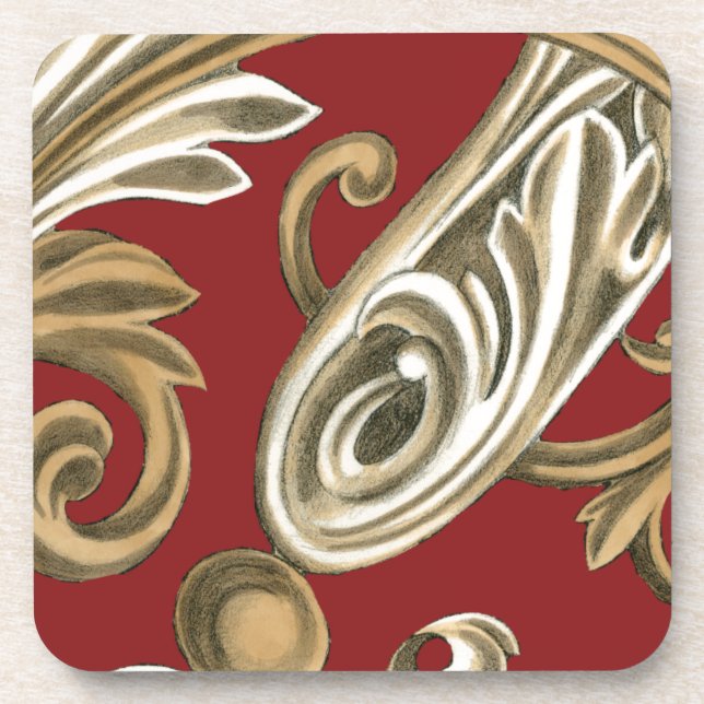 Elegant Botanical Motif with Tan Foliage Coaster (Front)