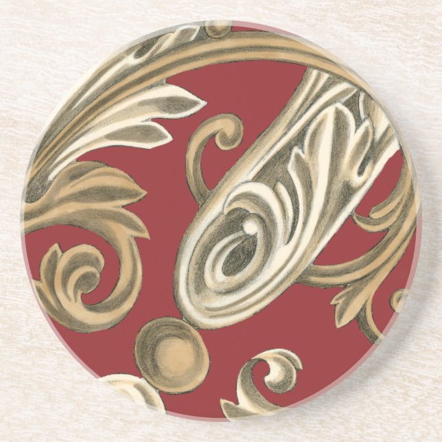 Elegant Botanical Motif with Tan Foliage Coaster (Front)