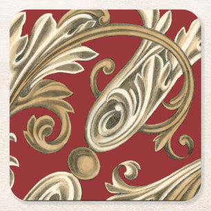 Elegant Botanical Motif with Tan Foliage Square Paper Coaster