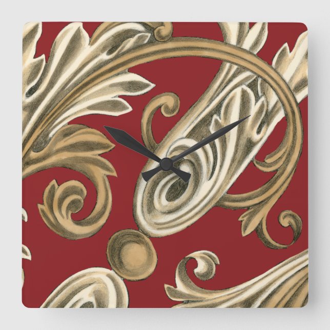 Elegant Botanical Motif with Tan Foliage Square Wall Clock (Front)