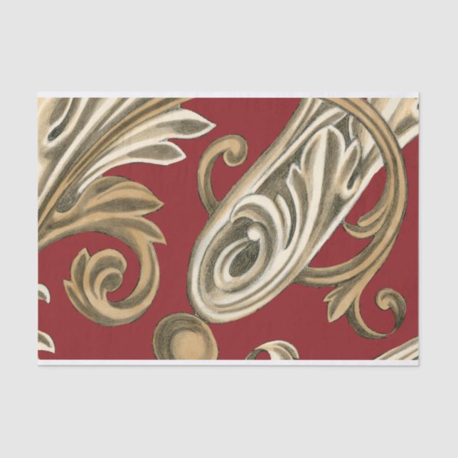 Elegant Botanical Motif with Tan Foliage Tissue Paper (Front)