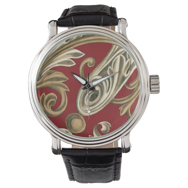 Elegant Botanical Motif with Tan Foliage Watch (Front)