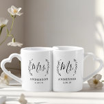 Elegant Botanical Mr. and Mrs. Newlyweds Coffee Mug Set<br><div class="desc">Custom-designed coffee/tea mug set for the bride and groom to be featuring elegant rustic laurel wreath and modern hand calligraphy with editable family name and wedding date. This personalised mug set is not only a memorable wedding gift for anniversaries, bridal shower, and weddings, but also a perfect personalised gift for...</div>