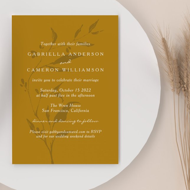 Elegant Botanical Mustard Boho Chic Wedding Invitation (Creator Uploaded)