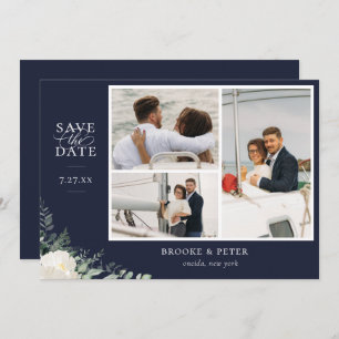 Elegant Botanical Navy Blue Flat Save The Date