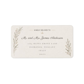 Elegant Botanical Olive Branch Wedding Address  Label