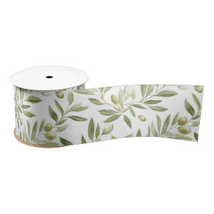 Elegant Botanical Olive Satin Ribbon