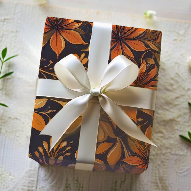 Elegant Botanical Orange Gold Floral African Wrapping Paper (Elegant Botanical Orange Gold Floral African Wrapping Paper)