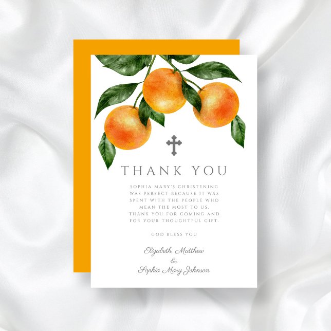 Elegant Botanical Oranges Girl Christening Thank You Card (Elegant Botanical Oranges Girl Christening Thank You Card)
