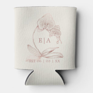 Elegant Botanical Orchid Monogram Wedding Can Cooler