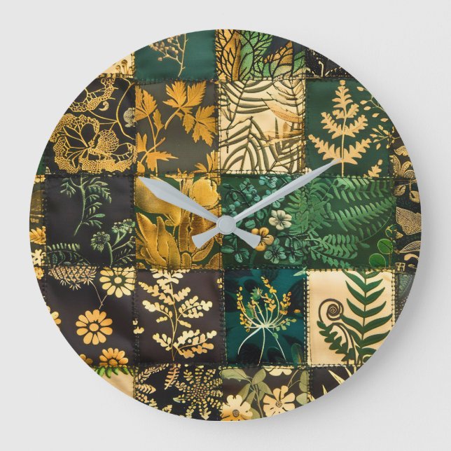 ✨Elegant Botanical Patchwork Floral Pattern Design Large Clock (Front)