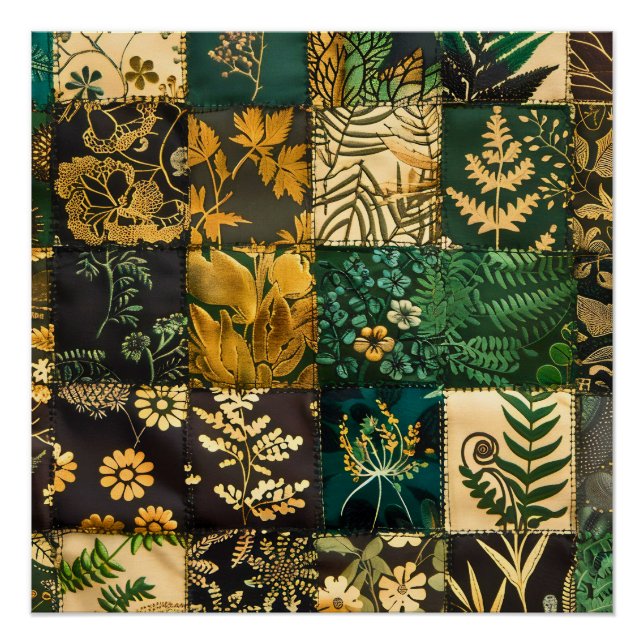 ✨Elegant Botanical Patchwork Floral Pattern Design Poster (Front)