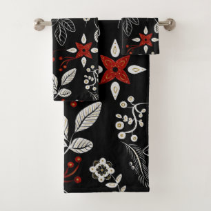 Elegant botanical pattern bath towel set