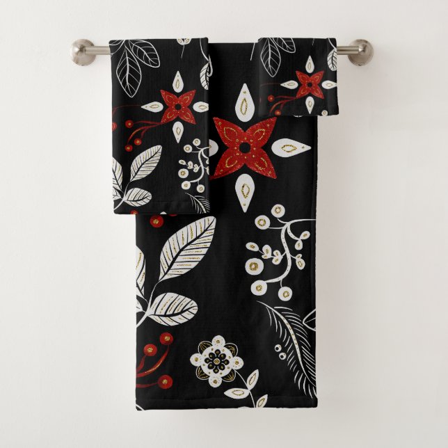 Elegant botanical pattern bath towel set (Insitu)