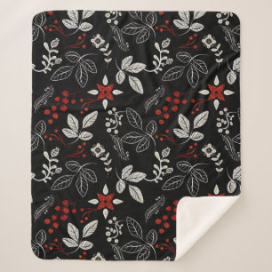 Elegant botanical pattern sherpa blanket