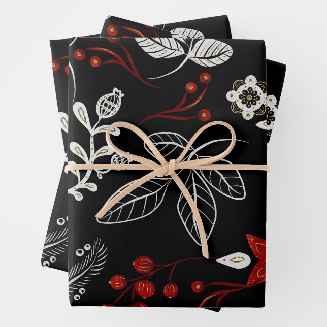 Elegant botanical pattern wrapping paper sheet (In situ)