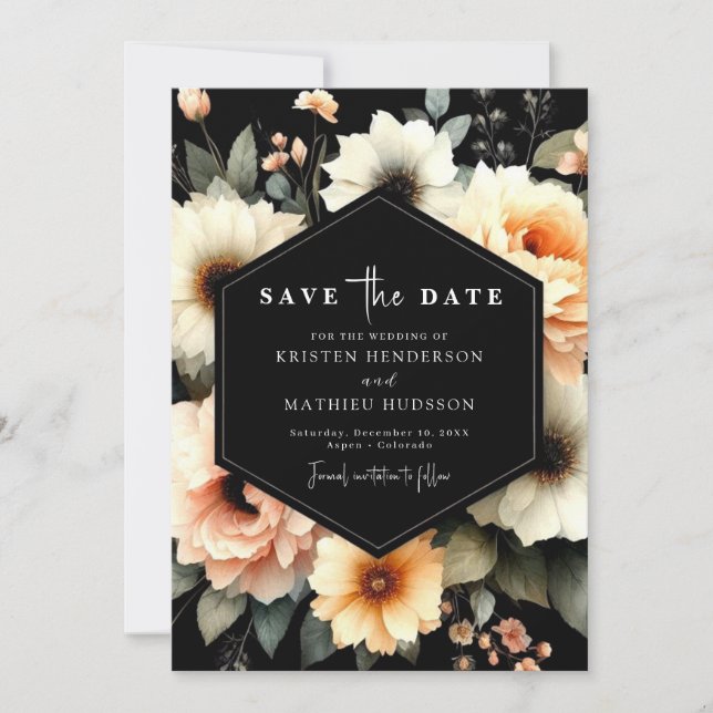  Elegant Botanical Peach Wedding  Save The Date (Front)