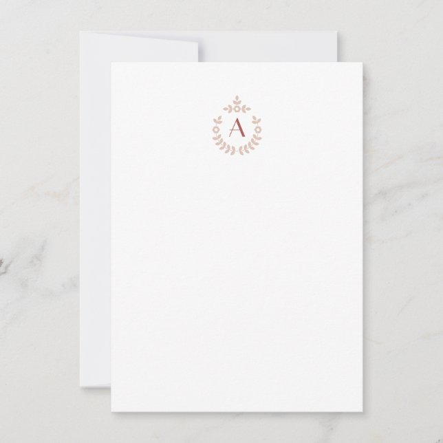 Elegant Botanical Pendant Crest Initial Monogram Card (Front)
