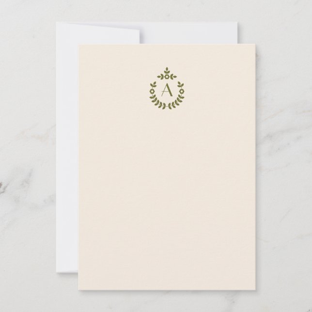 Elegant Botanical Pendant Crest Initial Monogram Card (Front)