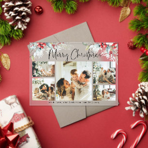 Elegant Botanical & Photo Collage Christmas Card Acrylic Invitations
