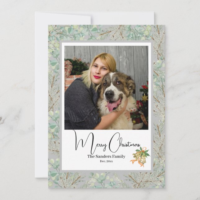 Elegant Botanical photo vintage Christmas Grey Holiday Card (Front)