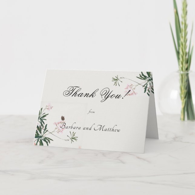 Elegant Botanical Pink Blossom Thank You Card (Front)