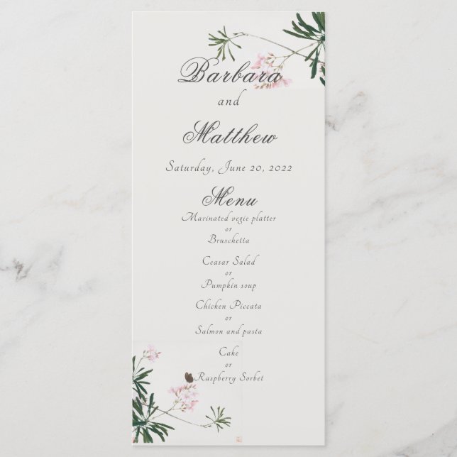 Elegant Botanical Pink Blossom with Butterfly Menu (Front)