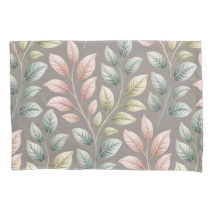 Elegant Botanical Pink & Sage Leaf Pattern Pillowcase