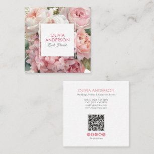 Elegant Botanical Pink Watercolor Floral Square Business Card