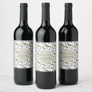 Elegant Botanical Poinsettia Christmas Wine Label