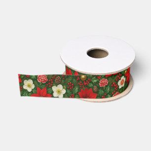 Elegant Botanical Poinsettia Floral Art Pattern Grosgrain Ribbon