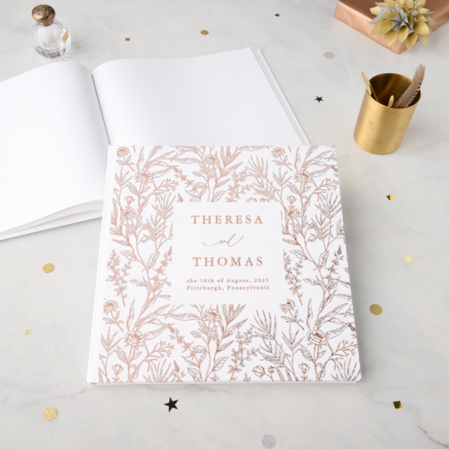 Elegant Botanical Print Rose Wedding Guest Book (Front Open)