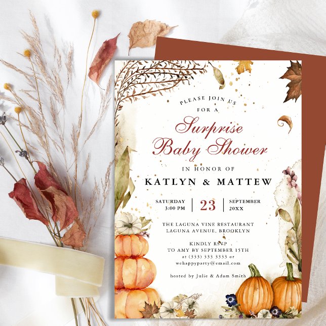 Elegant Botanical Pumpkin Fall Autumn Baby Shower Invitation (Creator Uploaded)