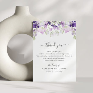 elegant botanical purple funeral thank you note