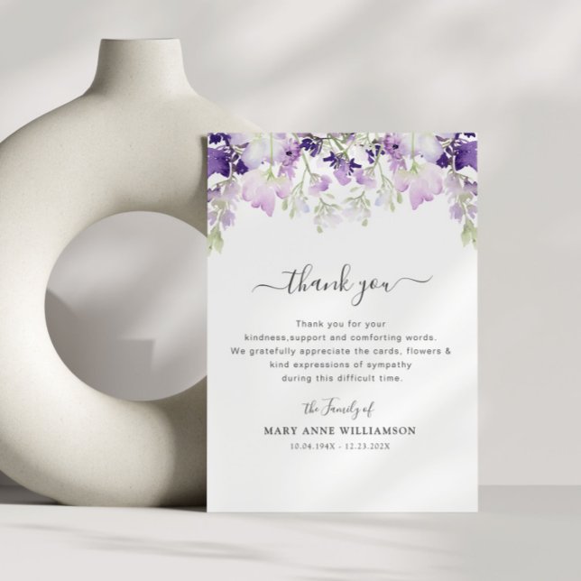 elegant botanical purple funeral thank you note (Creator Uploaded)