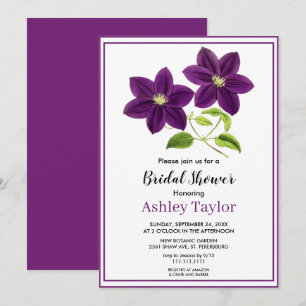 Elegant botanical purple rose floral Bridal Shower Invitation