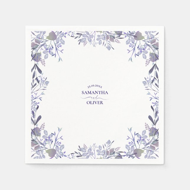 Elegant Botanical Purple Wedding Napkins (Front)