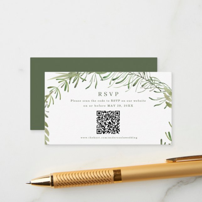 Elegant Botanical QR Code Wedding RSVP  Enclosure Card (Front/Back In Situ)