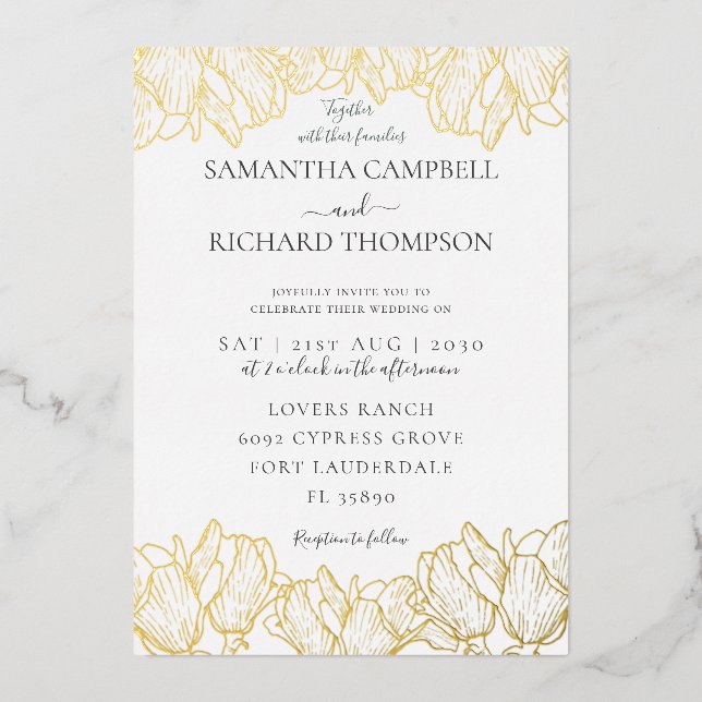 Elegant Botanical Real Gold Wedding  (Front)