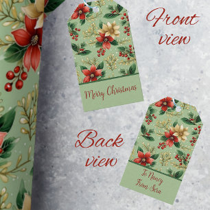 Elegant Botanical Red and Green Poinsettia  Gift Tags