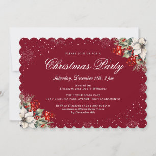 Elegant Botanical Red Christmas Holiday Party Invitation